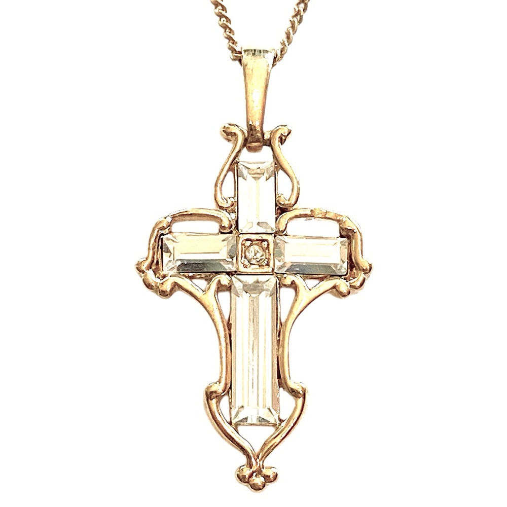 Vintage cross Gold Crystal Cz Necklace